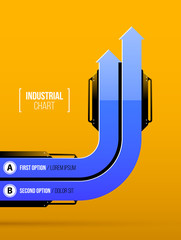Vector chart template with two round arrows in hi-tech industrial style on deep yellow background