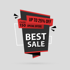 Best sale banner template in flat origami style on gray background