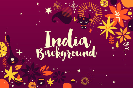 India background/banner template with abstract, floral and national elements. Useful for traveling advertising and web design.