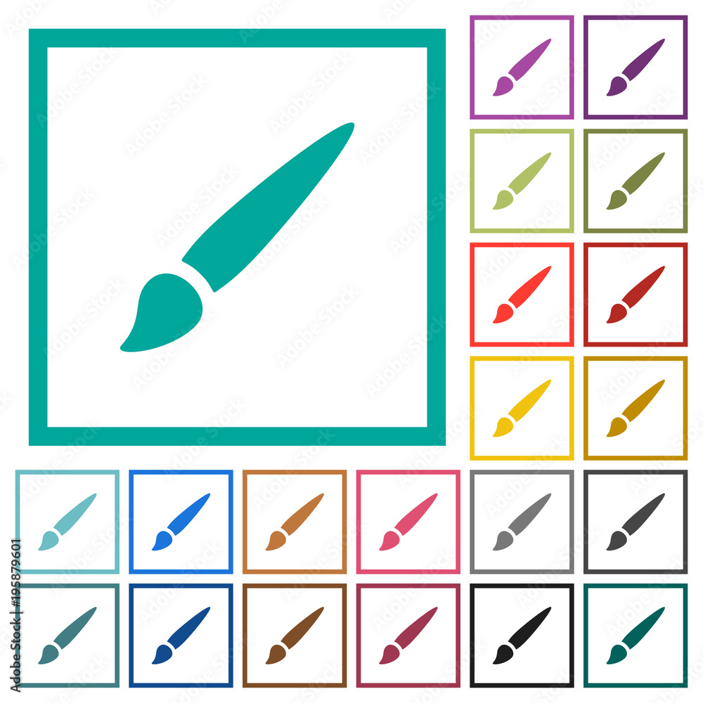 Poster brush flat color icons with quadrant frames