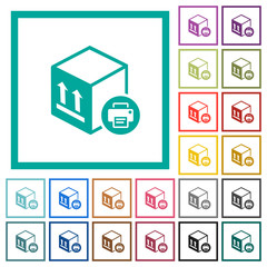 Print package information flat color icons with quadrant frames