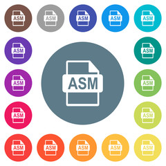 ASM file format flat white icons on round color backgrounds