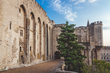 Fragment of wall of Papal Palace in Avignon, France. Former residence of Pope in 14th century