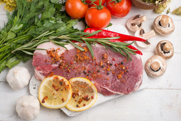 raw meat with vegetables