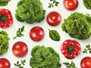 Collage of various vegetables on white background, isolated