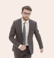 Successful business man confidently goes forward