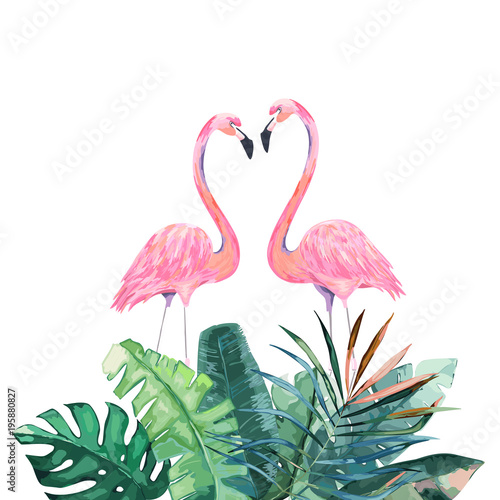 Pink Flamingos Tropical Print For Invitation Birthday Pink Flamingos Tropical Print For Invitation Birthday Celebration Greeting Card Vector Ilration