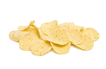Salted potato chips isolated
