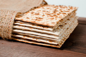 Traditional Jewish holiday Pesach. Traditional Jewish festive food Matza. Spring holiday pesah.
