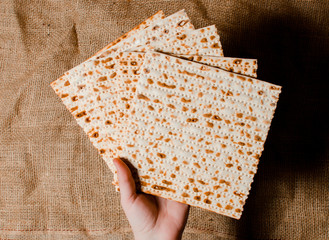 Traditional Jewish holiday Pesach. Traditional Jewish festive food Matza. Spring holiday pesah.