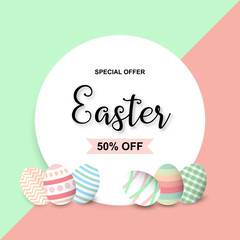 Happy Easter sale background template with colorful eggs. Happy Easter big sale banner with colorful Eggs. Vector illustration EPS10.