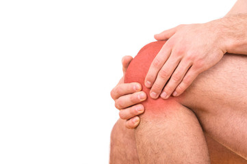 Man with knee pain over white background