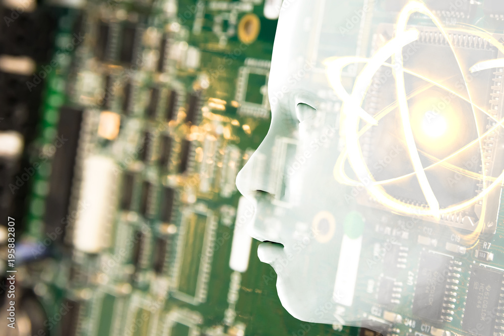 Aufkleber quantum super computer future technology and internet of things concept. artificial intelligence rob