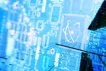 Quantum super computer future technology and internet of things concept. Artificial intelligence...
