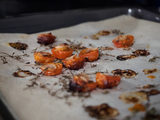 sun dried tomatoes on a baking sheet