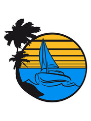 cool urlaub meer palmen insel ferien sonnenuntergang romantisch schön logo design segeln boot schiff verein meer segelboot team crew