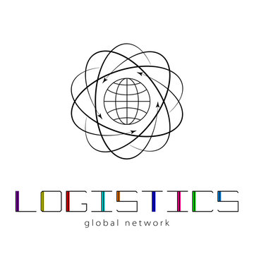 Global logistics network. Map global logistics partnership connection.  Global logistics concept and colorful lettering.  Flat design. Vector illustration EPS10.