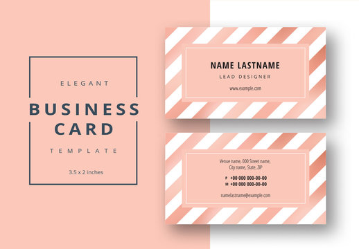 Business Card Layout with Coral Stripes