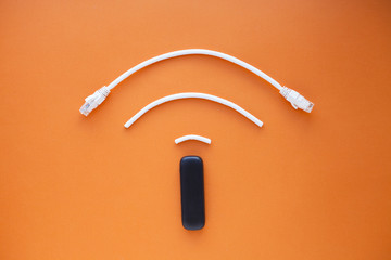 Corporate network concept. Wirelesss(wi-fi) icon. Aceess points (APs) on the orange background. Top...