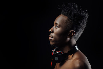 African-American man in headphones