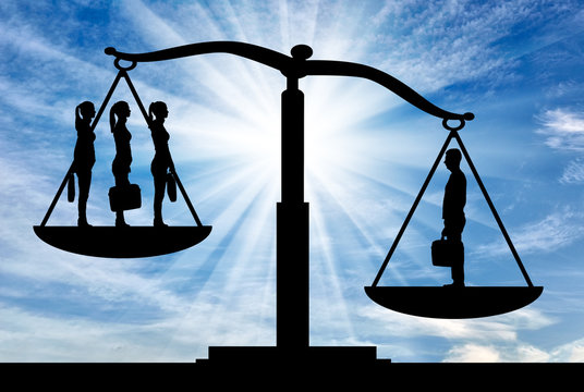 A silhouette of one man is more powerful than three women on the scales of justice