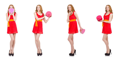 Young nice girl with giftbox isolated on white