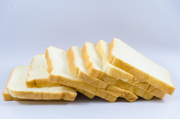 Bread lined on a white background.