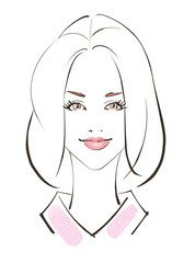 女性の顔正面　ミディアムヘア