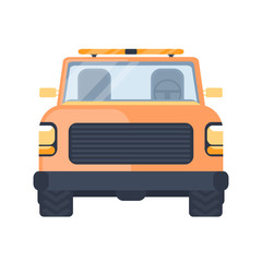 Service truck car with orange lights. Evacuation pick up. Front view illustration