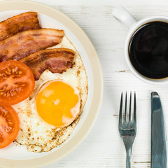 Fried English Breakfast Of Bacon And Egg