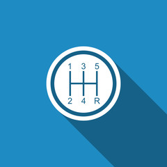 Gear shifter icon isolated with long shadow. Transmission icon. Flat design. Vector Illustration