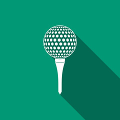 Golf ball on tee icon isolated with long shadow. Flat design. Vector Illustration