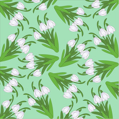 pattern from snowdrops on a light green background