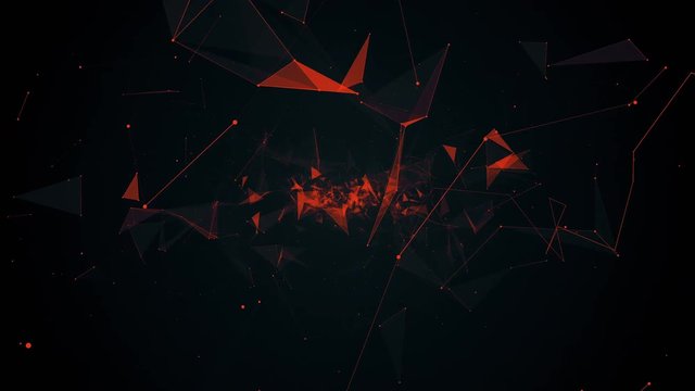 fly during network connections between nodes - dots 4k animation flight in geometric abstraction with dots lines and triangles