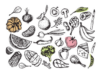 Healthy food - hand drawn doodles