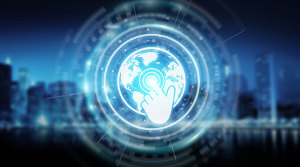 Digital world map screen interface 3D rendering