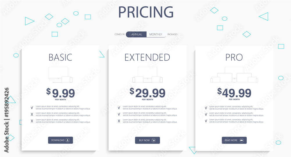 Poster three banners. pricelist, hosting plans and web design boxes of banners. banners for tariffs and pri