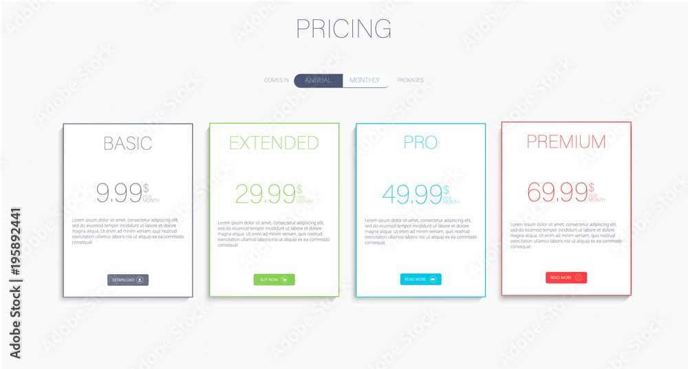Poster three banners. pricelist, hosting plans and web design boxes of banners. banners for tariffs and pri
