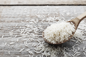 Rice and wooden spoon.