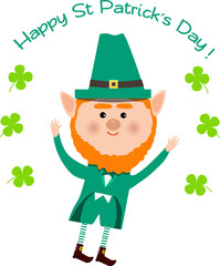 Saint Patrick and clover on white background