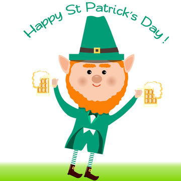Saint Patrick and beer on white background