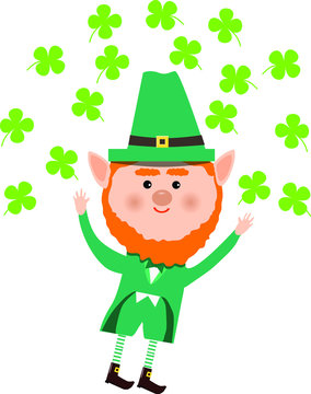 Saint Patrick and clover on white background