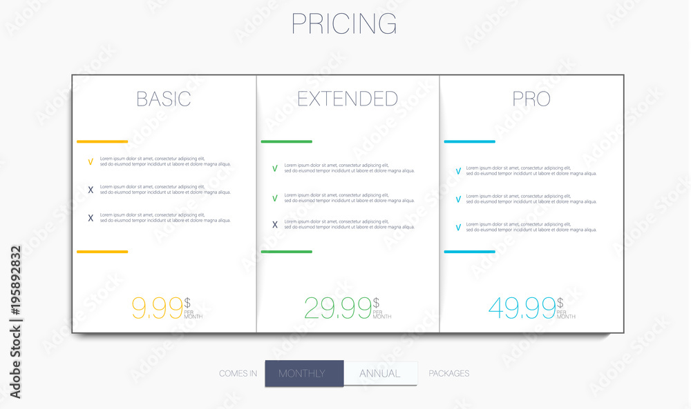 Poster price list, hosting plans and web boxes banners design. three tariffs. interface for the site. ui ux