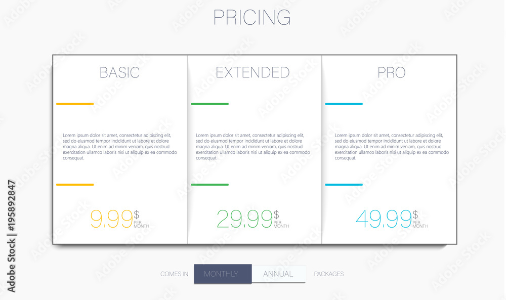 Poster three banners. pricelist, hosting plans and web design boxes of banners. banners for tariffs and pri