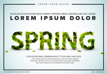 Vector spring lettering flyer made from fresh green leafs