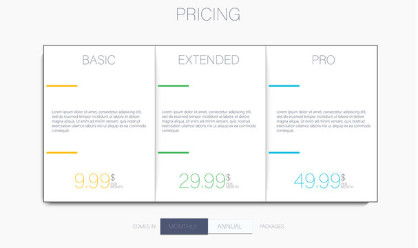 Three banners. Pricelist, hosting plans and web design boxes of banners. Banners for tariffs and price lists. Web elements. Plan the hosting. design for a web application.