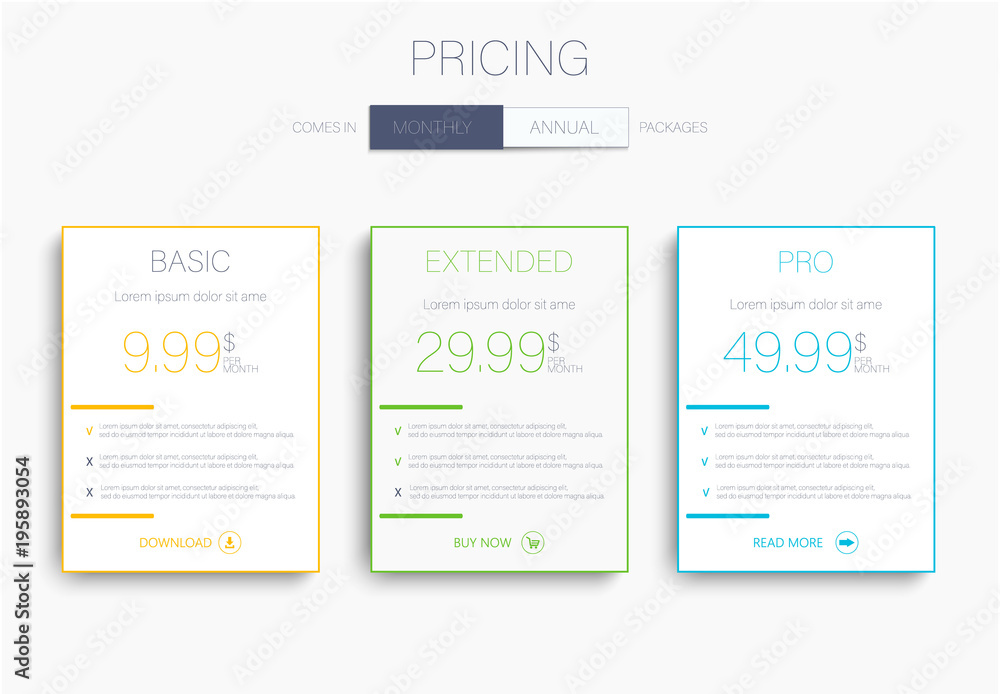 Poster three banners. pricelist, hosting plans and web design boxes of banners. banners for tariffs and pri