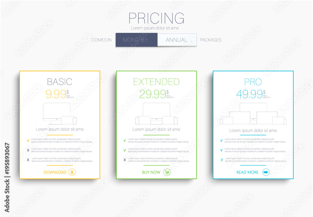 Poster three banners. pricelist, hosting plans and web design boxes of banners. banners for tariffs and pri