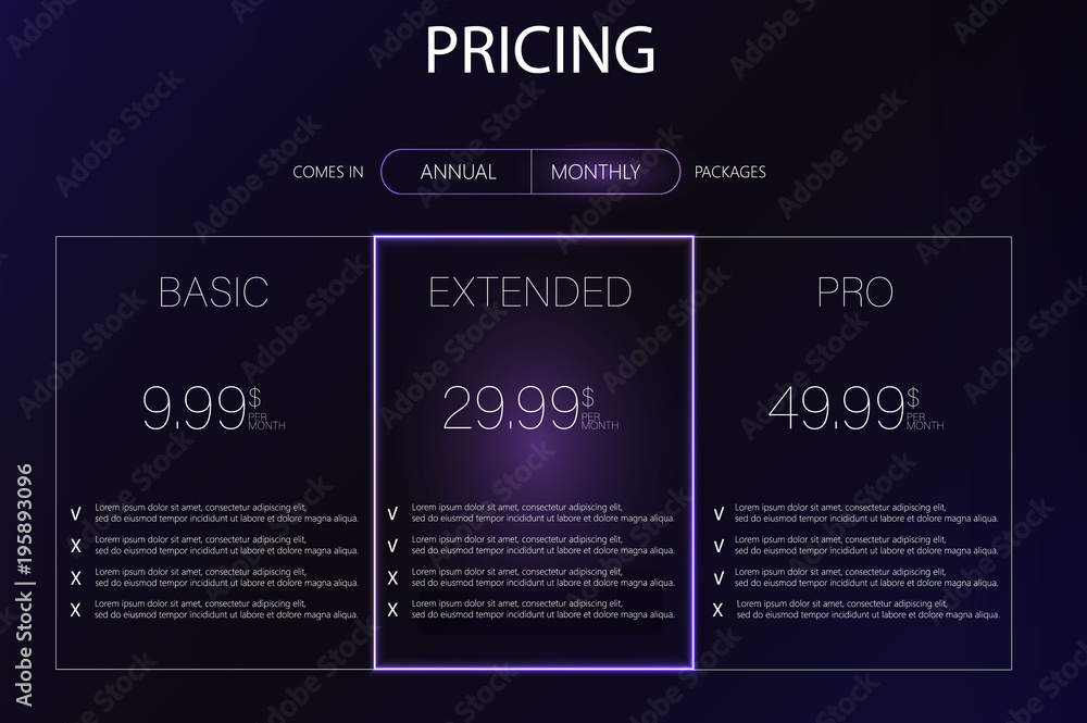 Poster three banners. pricelist, hosting plans and web design boxes of banners. banners for tariffs and pri
