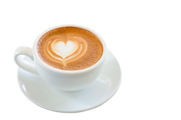 Coffee cup of cafe latte with latte art on top white background isolated,clipping path